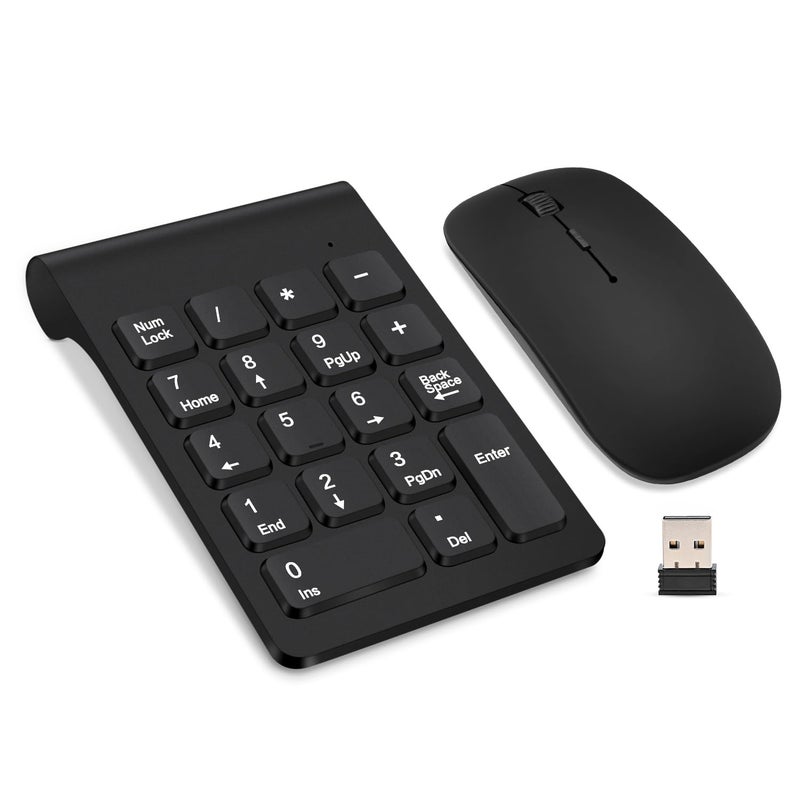 TRELC Wireless Numeric Keypad, Mini 2.4G 18 Keys Number Pad, Portable Silent Financial Accounting Numeric Keypad Keyboard Extensions with Wireless Mouse for Laptop, PC, Desktop, Notebook(Black) - Image 1